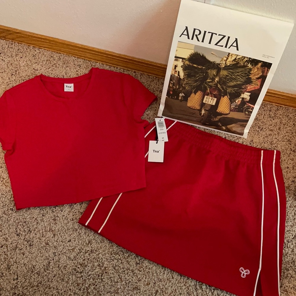 Aritzia Red Skirt and Top TNA